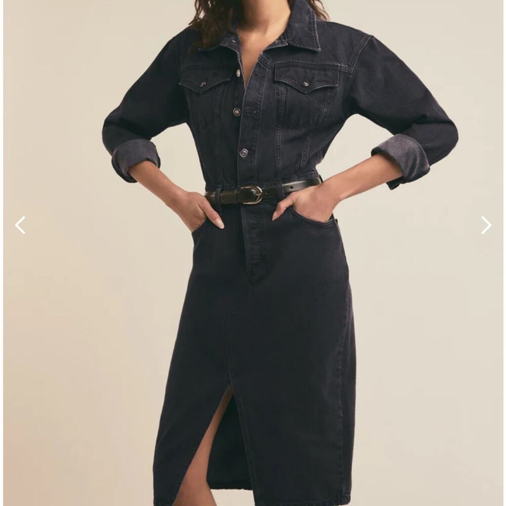 Favorite Daughter The City Dress Faded Black Denim Midi Dress 23 NWT